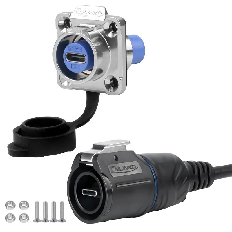 CNLINKO LP-16 Type-C 3.1 Data Circular Connector IP67 Waterproof Electrical Plug with 1M Cable Assemblies Metal Socket for Industrial Use - Image 1